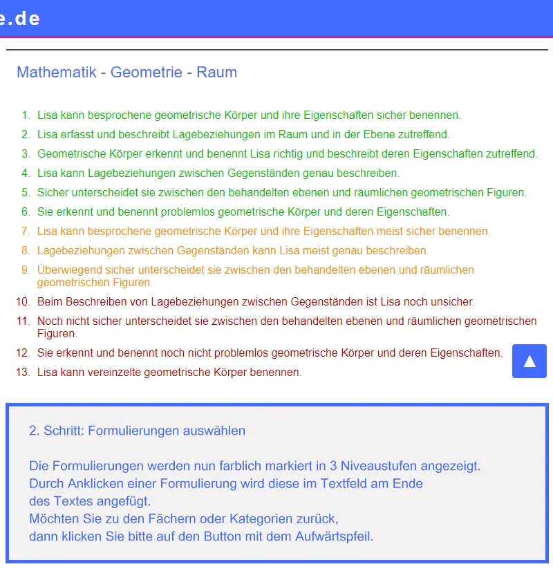 Niveaustufen und Formulierungen auswählen